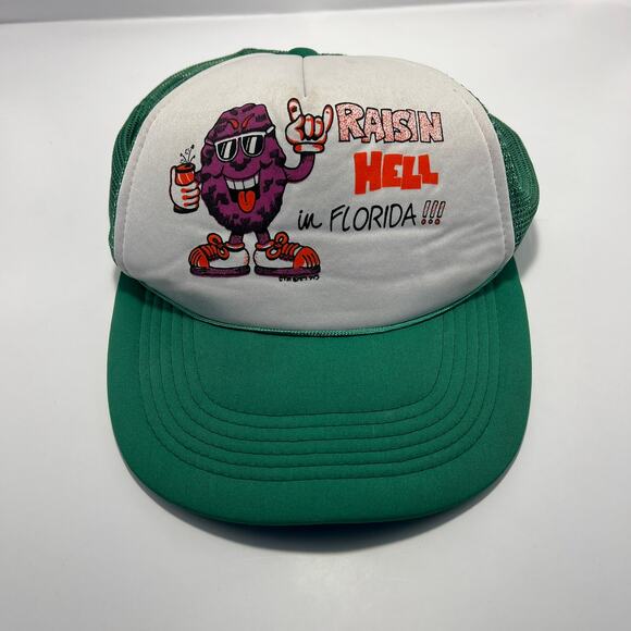 Unbranded Other - California Raisins “Raisin Hell in FLORIDA" Green Mesh Foam Snapback Trucker Hat